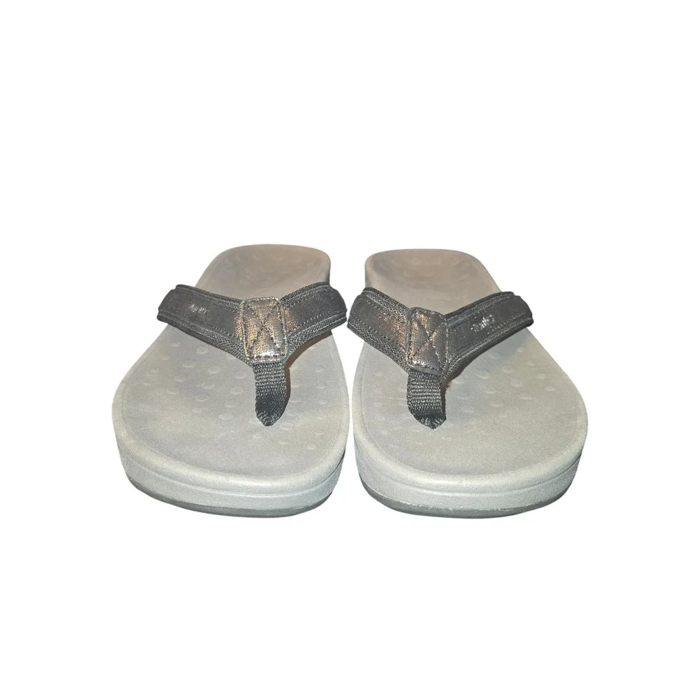 Vionic Hightide Flip Flops Womens 10 Black Metallic Platform Orthotic Thong READ